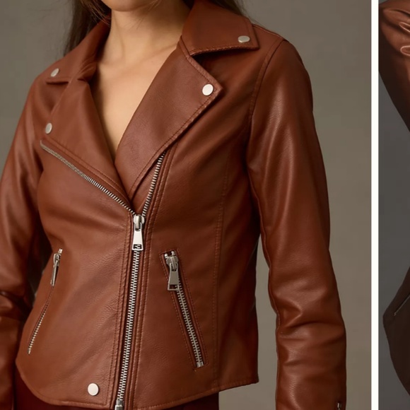 NWT Anthropologie Brown Vegan Leather Moto Jacket - Picture 3 of 5